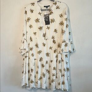 Laurel Grey Floral Bell Sleeve Midi Dress